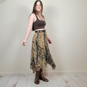 Vintage 90s Y2K Patchwork Animal Geo Print Midi Skirt XL